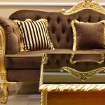 kursi tamu ukir gold brown bludru detail sofa